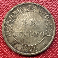 Chile 1898/6 Copper 1 Centavo. RARE Overdate Variety. KM# 146a