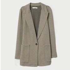 H M Tan Brown Houndstooth Blazer 8 Business Casual Women's Professional Career