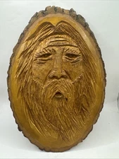 Old Man Tree Spirit Face Folk Art Carved Wood Wall Sculpture Signed PH 4/19/2015