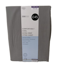 M&S Home Comfortably Cool Extra Deep Fitted Sheet Dark Grey Super King New