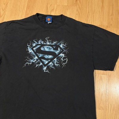 Vintage Superman Graphic T-Shirt Mens XL Black Distressed Flame Logo DC Comics
