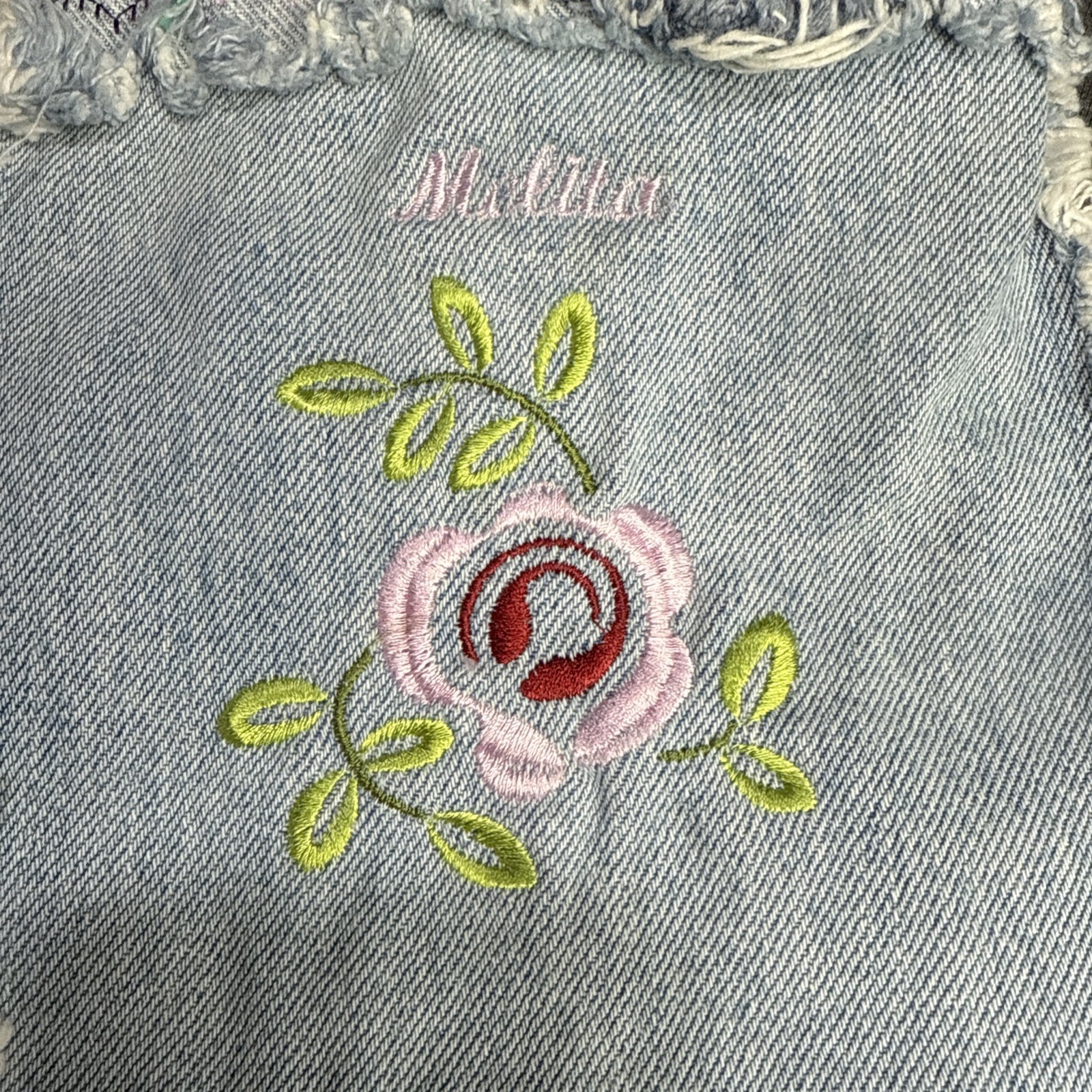 Handmade Denim Patchwork Tote Bag Embroidered Flo… - image 6