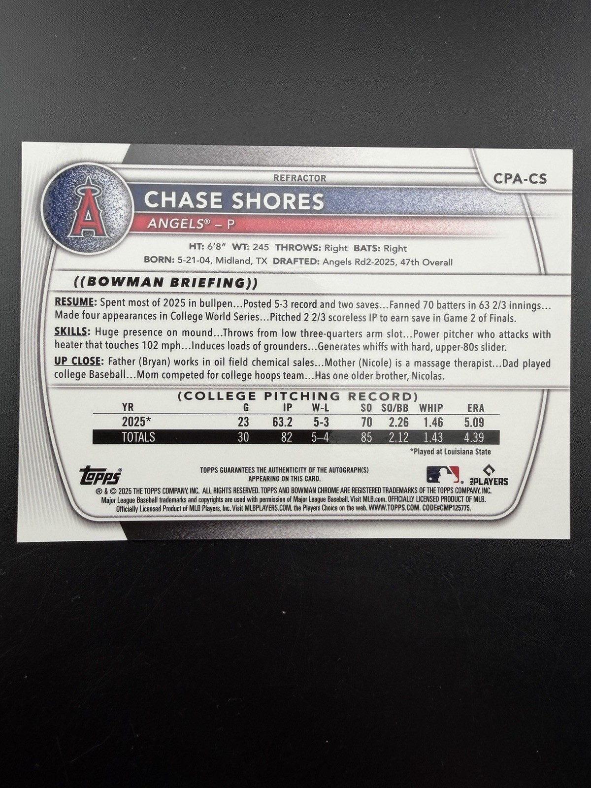 2025 Bowman Chrom /499 RC Angels view 2