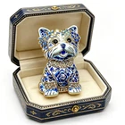 Blue Rhinestone Dog Brooch Pin Puppy Crystal Statement Jewelry Gift Women