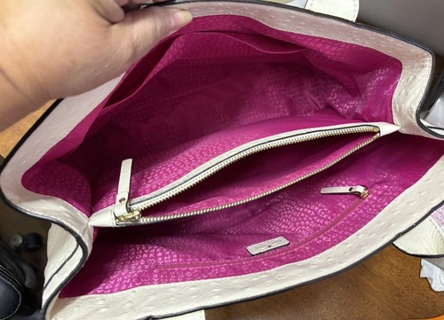 Kate Spade New York White Charm City Diehl Tote Bag Ostrich Embossed Leather - Picture 9 of 17