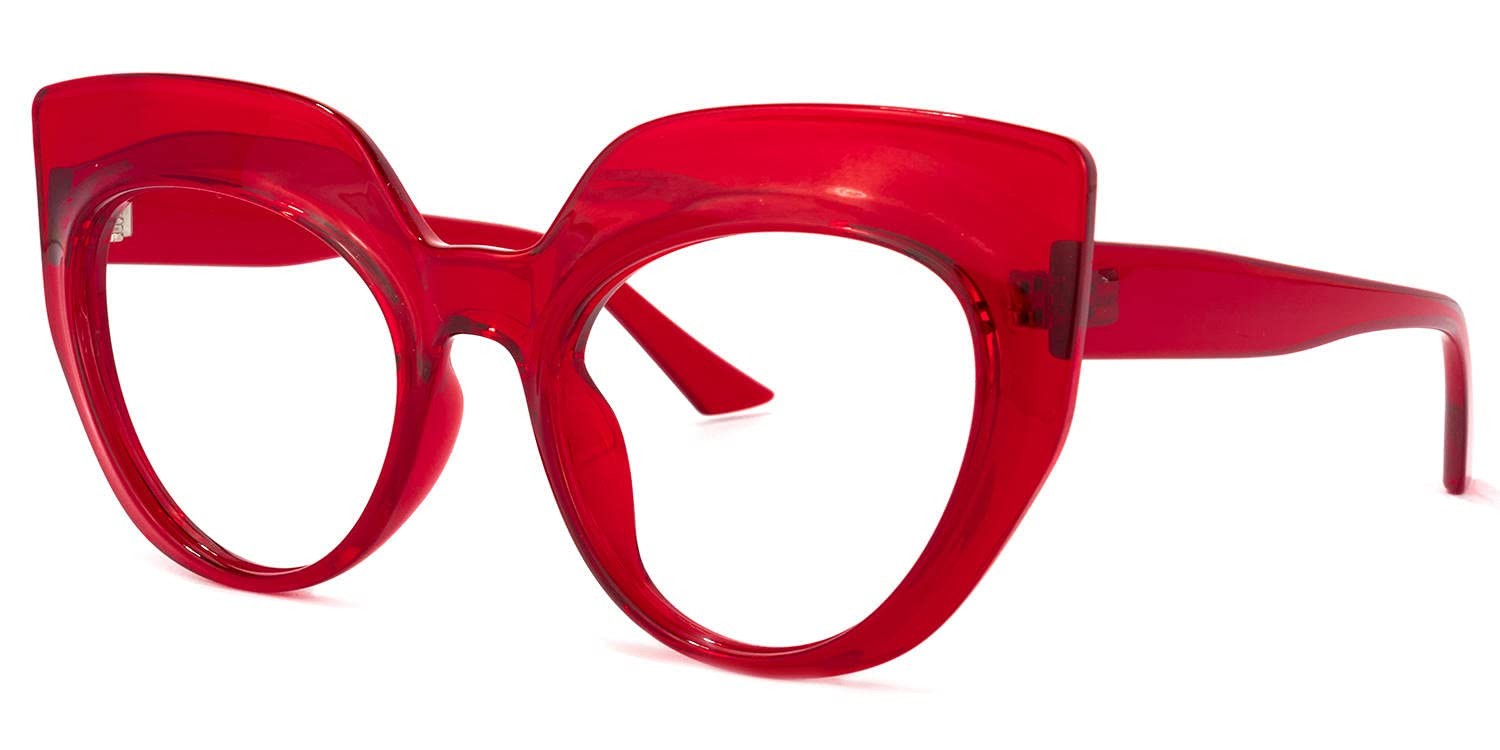 Thick Red Vintage Cat Eye Blue Light Blocking Glasses Oversized Frame