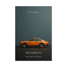 Porsche 911 Poster – Car Poster, Orange Classic, Vintage Garage Wall Art Print