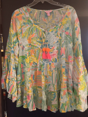 Lilly Pulitzer Amisa Top Tassel  Women's M Multicolor Sea Salt  Sun Resort Beach