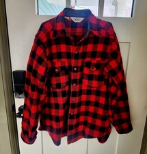 Vintage 60's Woolrich L Wool Red Black Buffalo Plaid Shirt Shacket USA