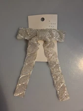 Women’s Silver Beaded Hair Bow Clip– Formal Elegant Accessory Barrette Style-New