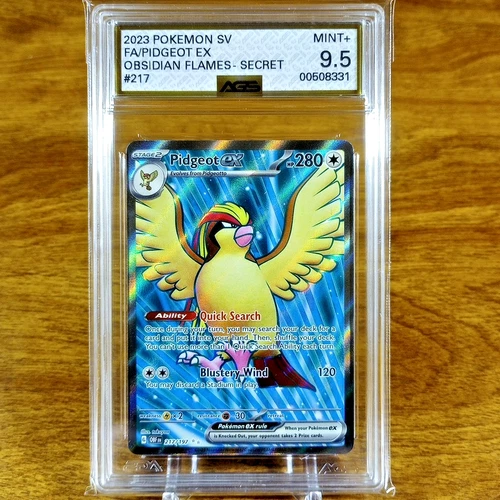 Pokemon Obsidian Flames Pidgeot EX 217/197 AGS Mint+ 9.5 Holo Secret Rare 2023