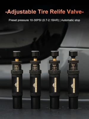 4-Pack Adjustable Tire Deflator Valve Kit 10-30 PSI Off-Road Tire