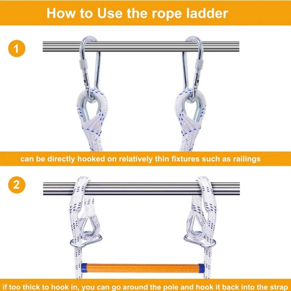 Scala antincendio scala a maglia scala di salvataggio ignifuga 2 moschettoni scala di emergenza 10 m. - Immagine 4 di 4