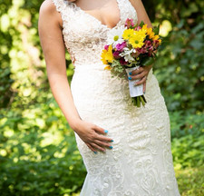 David's Bridal Ivory Lace Sleeveless V-Neck Mermaid Train Beaded Zipper Back