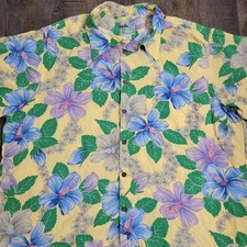 Vintage Reyn Spooner Hawaiian Shirt Mens 2XL XXL Yellow w/ Hibiscus Flowers