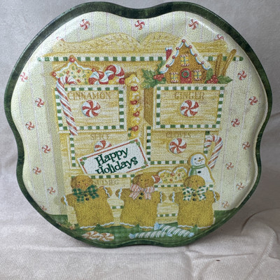 VTG Vicky Howard Christmas Cookie Tin Gingerbread Spice Happy Holidays 7x2.25 