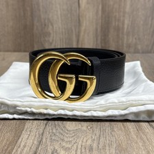 Authentic Gucci Black Textured Wide Leather Signature Double G Buckle Belt 90/36