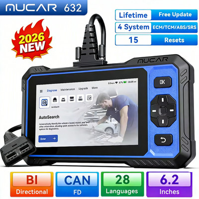 MUCAR 632 Auto OBD2 Diagnostic Scann Bidirectional Control CANFD AI Assisted SRS