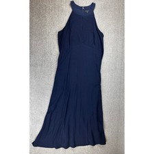 Ann Taylor Factory Dress 14 Navy Blue Halter Keyhole Midi Classic Minimalist