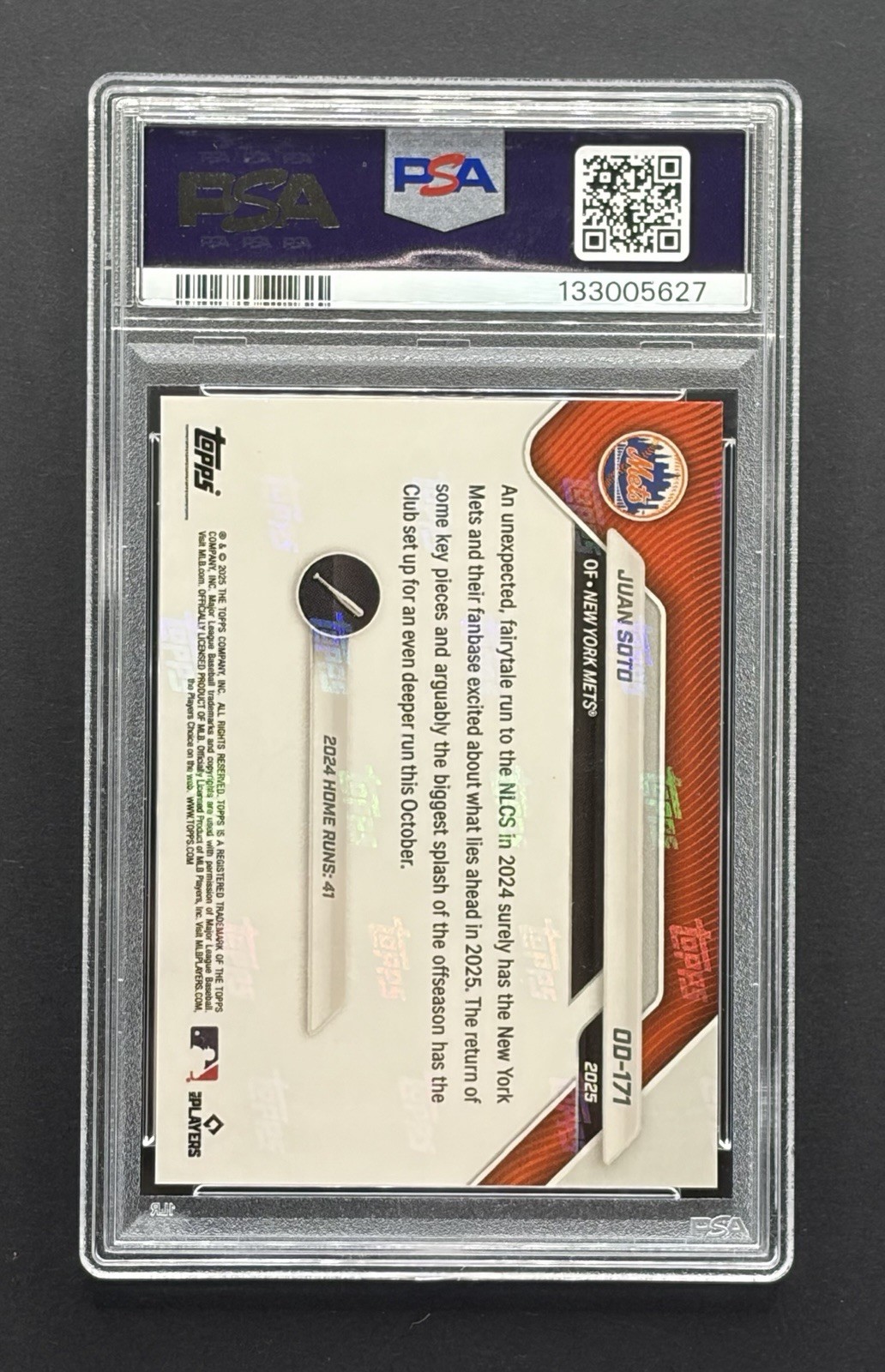 2025 Topps Now Juan Soto Orange /25 Road To Opening Day PSA MINT 9 #OD171 Mets view 2