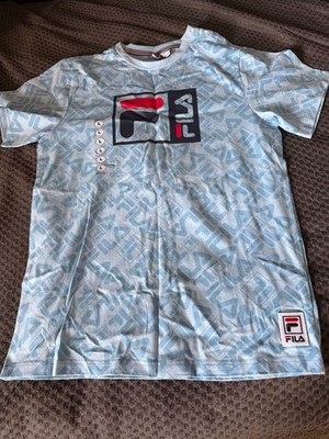 FILA Boys Peyton AOP Printed Tonal Logo T-Shirt Powder Blue Size Large