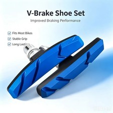 2 PAIRS BOLT ON BICYCLE BIKE MOUNTAIN BIKE V BRAKE PADS SHOES BLACK / BLUE NEW