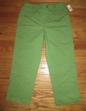 NWT Talbots Women  s PREPPY GREEN Tab Front Capri Cropped Ankle Pants 10 Medium
