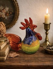 Art Glass Rooster. Vintage Hand Blown / Colorful Murano Style Figurine. Rare