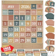Sinload Modern Boho Linen Calendar Pocket Chart Set