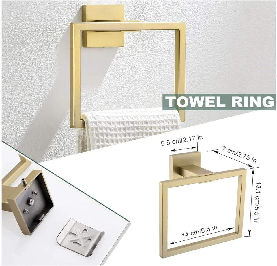 Juego de herrajes de baño dorado cepillado, toallero de acero inoxidable de 4 piezas y soporte TP Foto 3 de 4