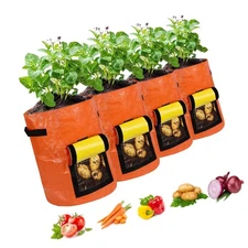JJGoo Potato Grow Bags, 4 Pack 10 Gallon with Flap and Handles Planter Pots f...