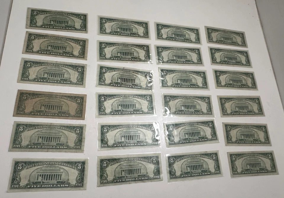 Lot of 24 - Five Dollar Bill US Red Seal Note $5 Currency Circulated 1963 1953 - Image 3 of 4