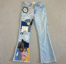 BDG Jeans Womens 25 Patchwork Flare Boho Embroidered Crochet Festival