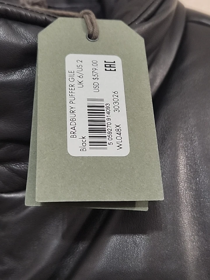 Chaleco acolchado de cuero AllSaints Bradbury - para mujer talla 2, negro, nuevo con etiquetas Foto 2 de 4