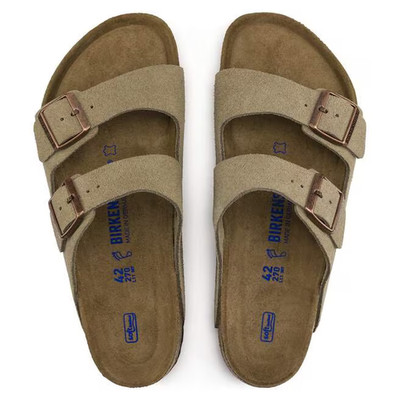 Birkenstock Arizona Taupe/Black /Mocha /Mink Soft Footbed Suede Leather Sandals 