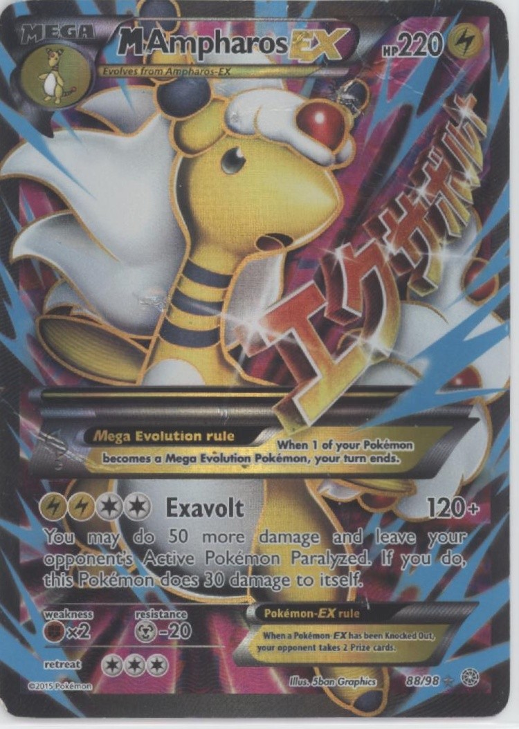 Pokemon XY - Ancient Origins #88/98 M Ampharos EX (88 Full Art) Hp/DMG