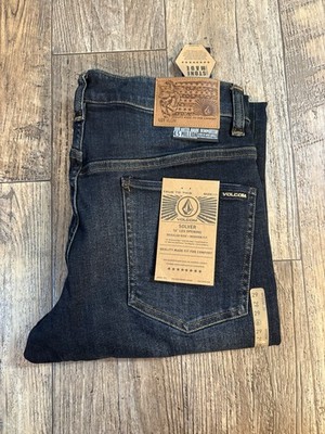 Volcom Men's Solver Modern Straight Jeans, Dark Blue Wash, Size 29 X 32