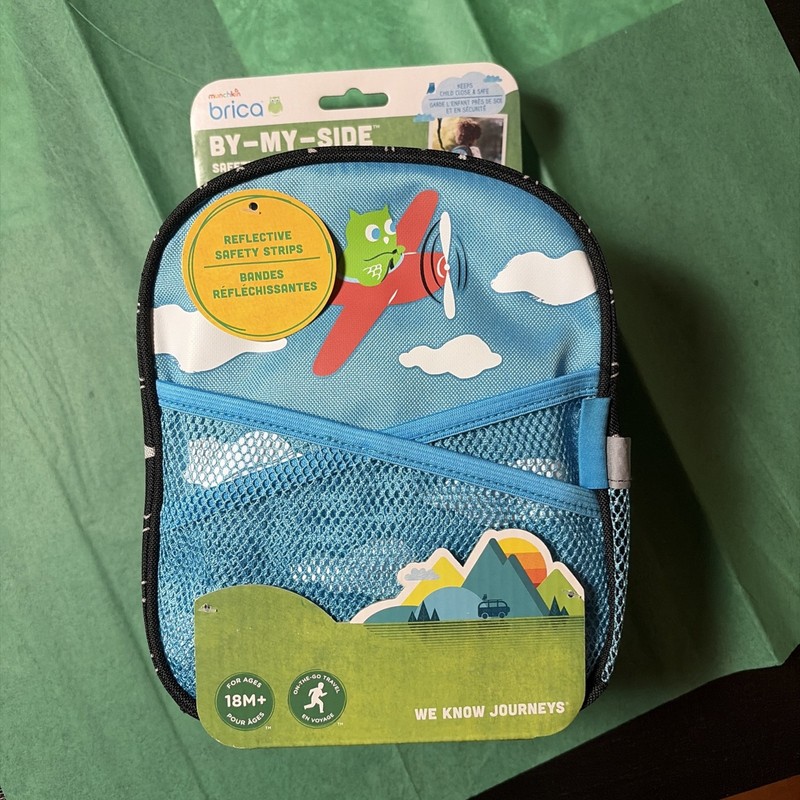 New Munchkin Brica By-My-Side Toddler Safety Harness Backpack Blue Owl Airplane