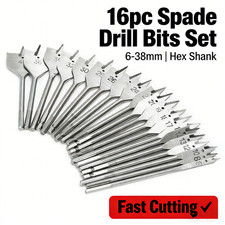 16pc Spade Bits Flat Wood Drill Bit Set 6-38mm Hex Shank Woodworking Tools