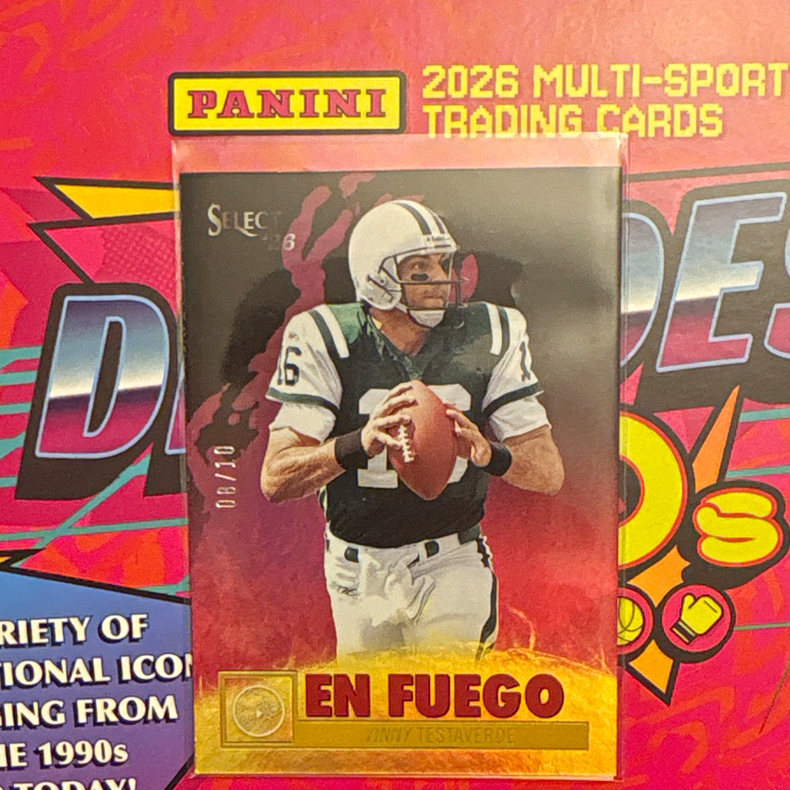 Panini 2026 90s Pop Culture En Fuego Vinny Testaverde E-VT Jets 08/10
