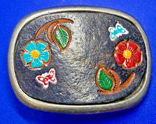 Leaf, Flower, Butterfly, Embossed  Painted Leather Buckle To Fit Your 1" Belt