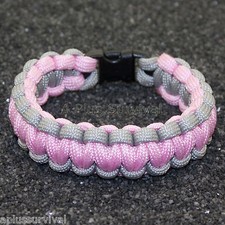 Silver Grey & Rose 550 lb Type III Paracord Survival Rope Bracelet - Made in USA