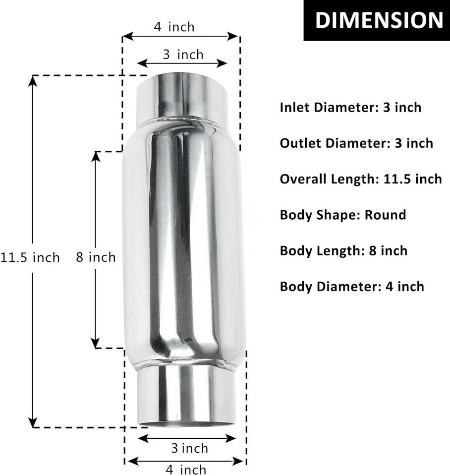 3" Inlet/Outlet 12" Long Exhaust Muffler Resonator Weld-On For Mitsubishi 3000GT Foto 2 de 4