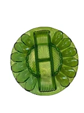 Vintage Deviled Egg Platter Green