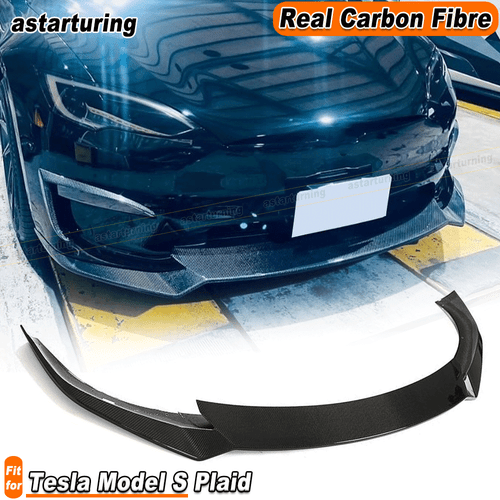 For Tesla Model S Plaid Sedan 2021-24 Real Carbon Fiber Front Bumper Lip Spoiler - Picture 1 of 14