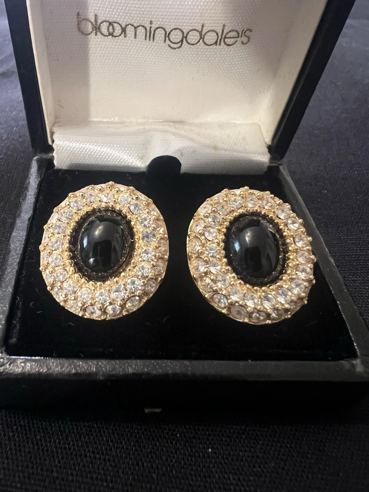 Rare BOUCLES D'OREILLES PERCÉES CHRISTIAN DIOR ONYX NOIR ET STRASS