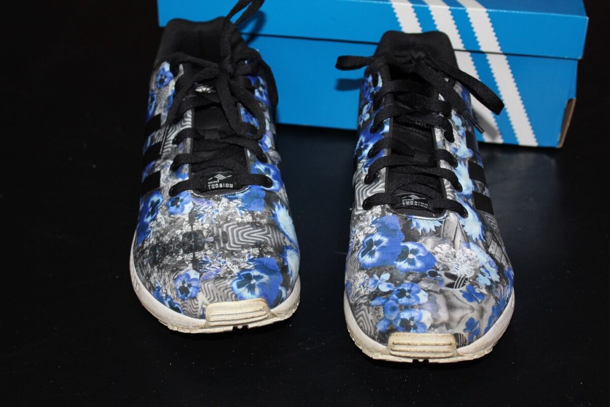 Mens Adidas ZX Flux Floral Blue Print Running Shoes AQ8600 Mens Adidas ZX Flux Floral Blue Print Running Shoes AQ8600
