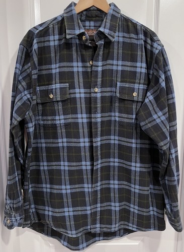Moose Creek Plaid Flannel Shirt Men's XL-Tall Button Up Heavy Cotton Blue Green