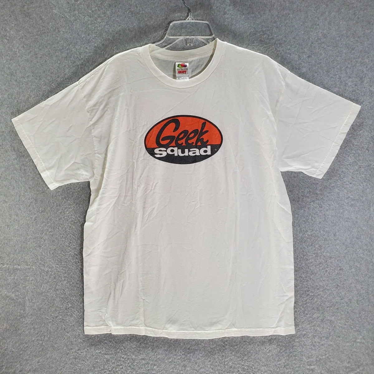 VINTAGE Geek Squad Men T-Shirt XL White Y2K Logo Short Sleeve Tee Adult