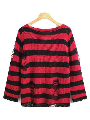 Kurt Cobain Striped Ripped Hole Red and 